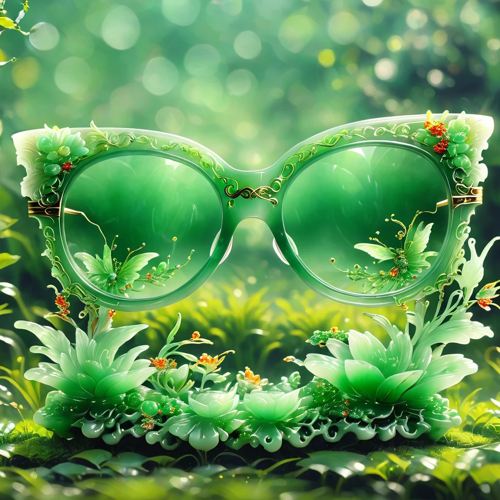 best quality, very good, 16K, ridiculous, Very detailed, Gorgeous((( Glasses 1.3))),Made of translucent jadeite, Background grassland((A masterpiece full of fantasy elements))), ((best quality)), ((Intricate details))(8K)