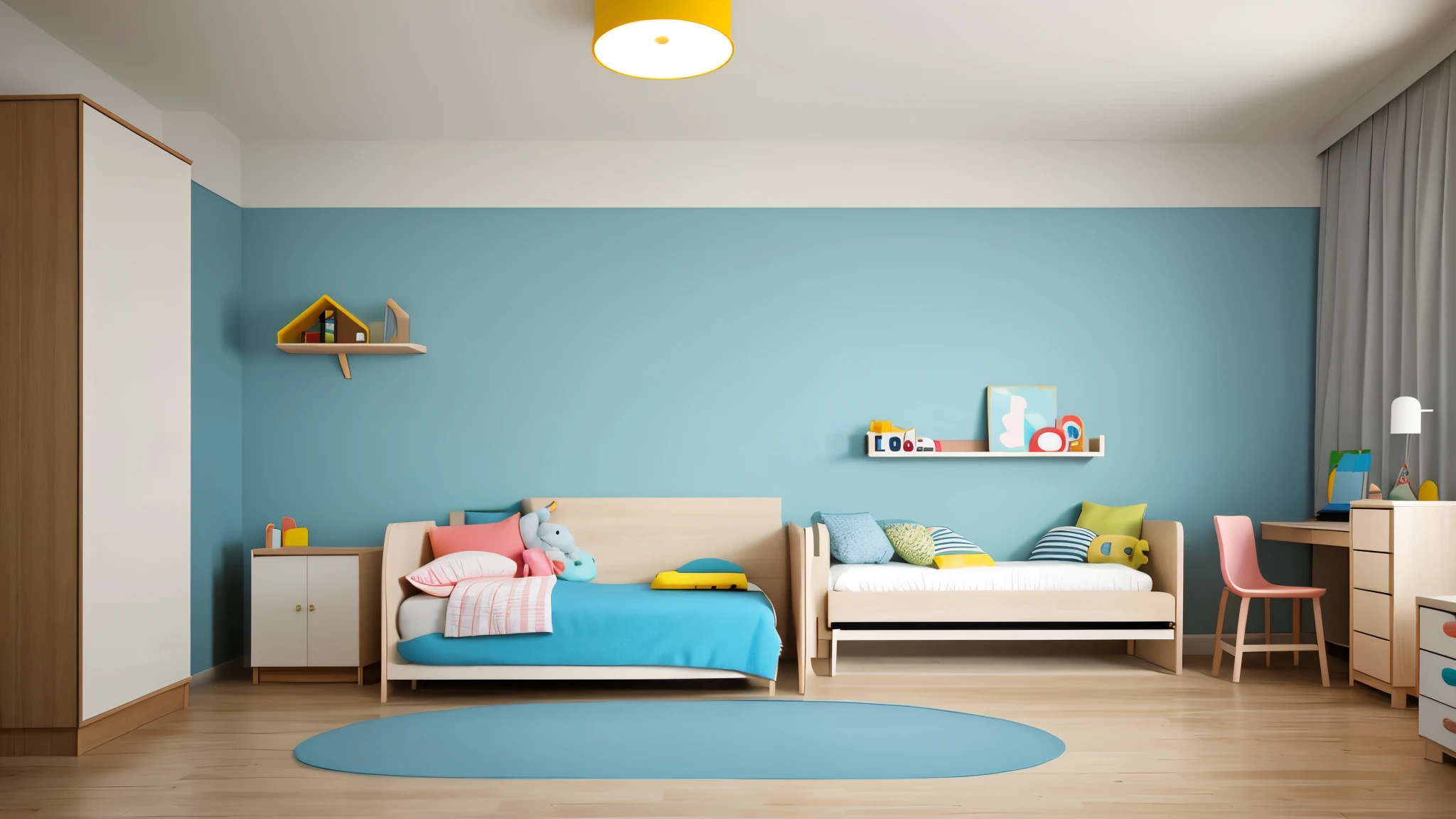 Mock up frame in unisex children room interior background, 3D render