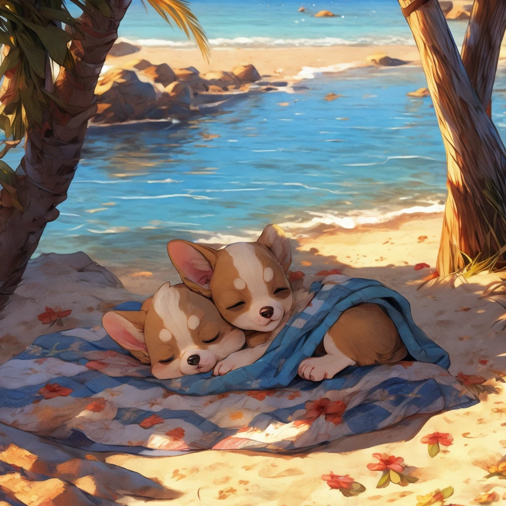 Chihuahua puppy、One animal、Sleeping on the beach
