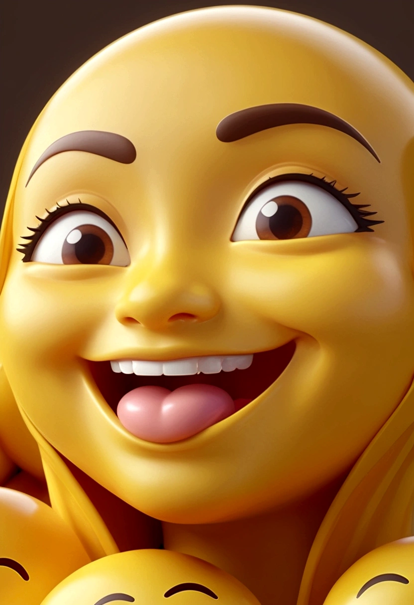 C4D,Q version,emoji,Grin,expression,thick lips,Yellow face,Close-up,Backlight,A bunch of small emojis