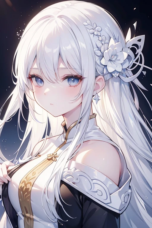 Close-up of a white-haired woman wearing a white mask, beautiful figure painting, Guvez, artwork in the style of Guvez, White-haired god, author:Yang J, Epic and beautiful character art, Stunning character art, author:Fan Qi, by Wuzhun Shifan, Guvez on pixiv artstation