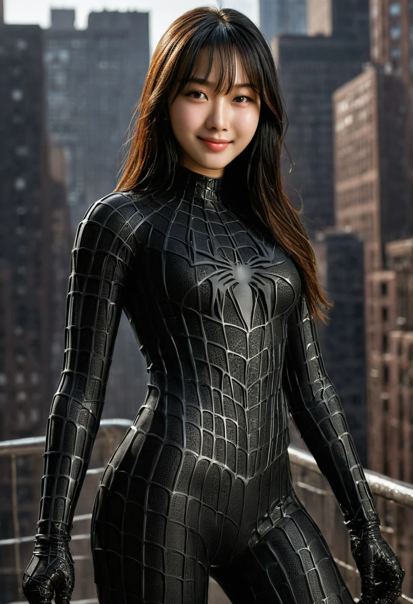 score_9, score_8_up, score_7_up, best quality, realistic, masterpiece, beautiful detail, hyperrealistic, (1girl, woman body, big breast, smile), amazing detailed full body portrait of a beautiful ulzzang girl, wearing a realistic and highly detailed black raimi spider-man suit, ((huge muscular girl)), professional model wears ultra - detailed black raimi spider - man suit, ultra - detailed and grained black raimi spiderman suit, suit covered entire body and hand, black spiderman gloves, wet, (cute pose), (full body), (dirty skin), close up, octane render, highly detailed, volumetric, dramatic lighting, (highest quality:1.1), (HDR:1.3), (top quality, best quality), realistic, high definition,
