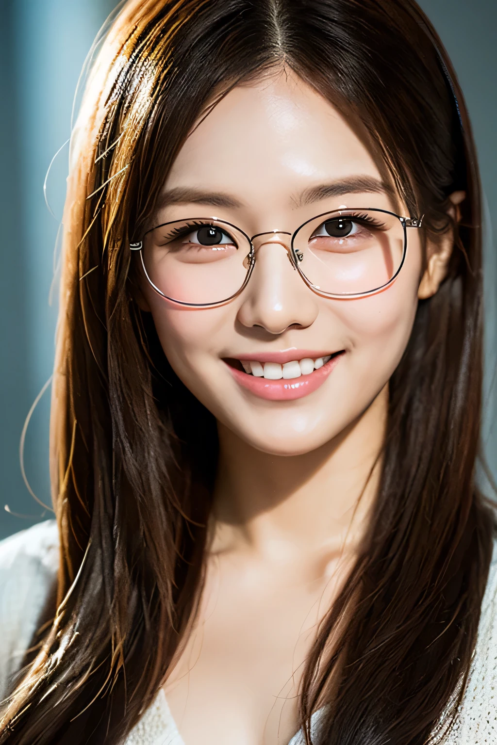 (Best Quality,4K,8K,hight resolution,mastepiece:1.2),Ultra-detailed,Realistic,Extremely detailed, Colorful tones, Soft lighting smile,((glasses)),