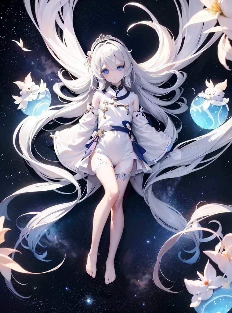 Cold white skin，White jade skin，Sky blue eyes