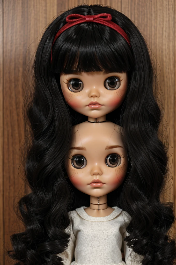 Blythe doll con pelo negro y fleco rojo