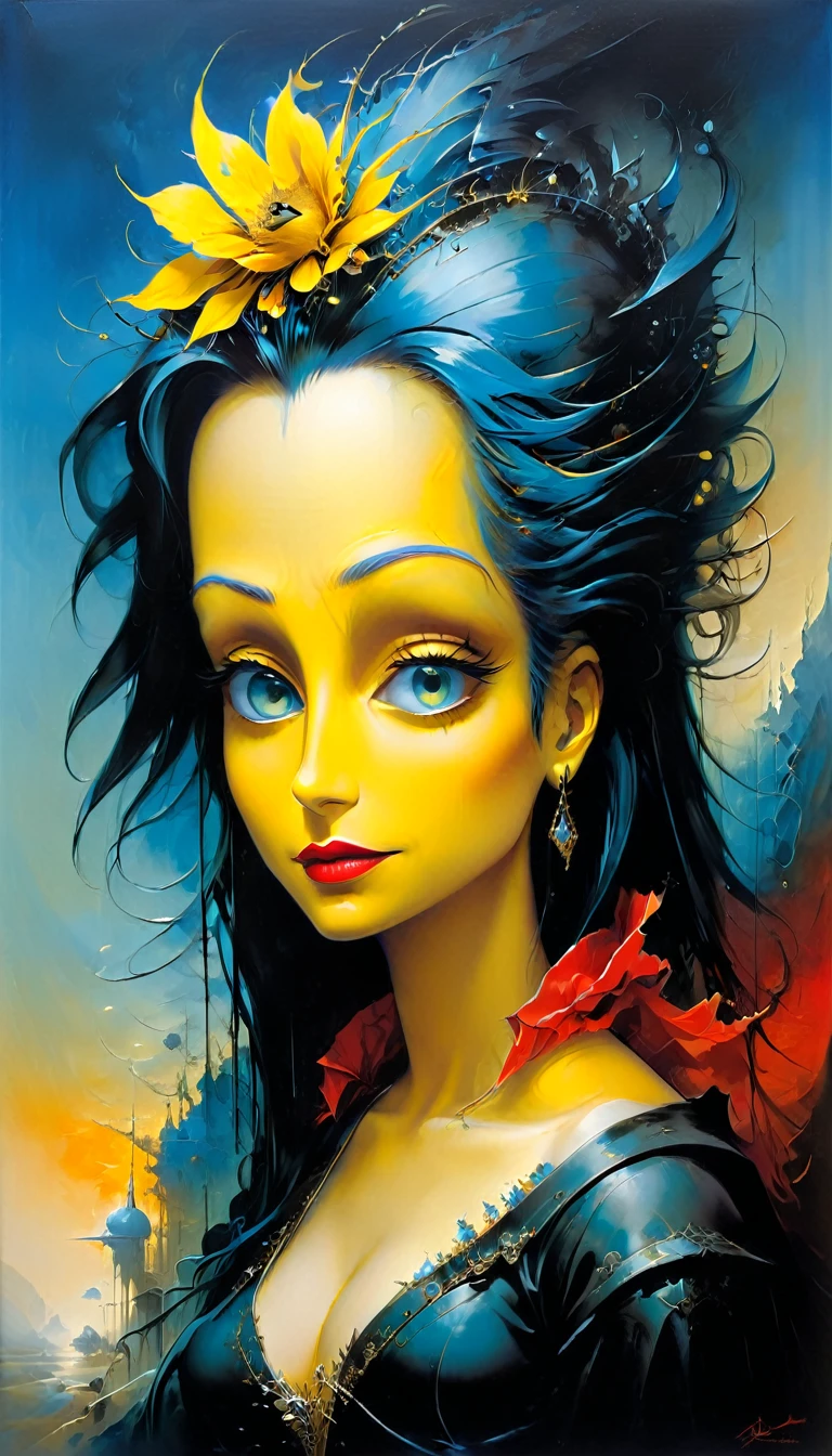 cyborg Mona Lisa Simpson, in the style of Max Ernst, salvador dali, roger dean 