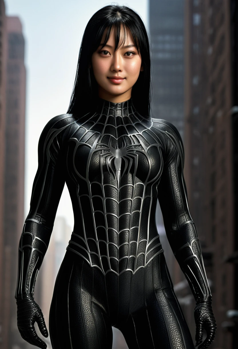 score_9, score_8_up, score_7_up, best quality, realistic, masterpiece, beautiful detail, hyperrealistic, (1girl, woman body, smile, black hair), big breasts:1, amazing detailed full body portrait of a beautiful japanese girl, defined muscle girl, wearing a realistic and highly detailed black raimi spider-man suit, ((huge muscular girl)), professional model wears ultra - detailed black raimi spider - man suit, ultra - detailed and grained black raimi spiderman suit, suit covered entire body and hand, black spiderman gloves, wet, (looking at camera), (full body), (dirty skin), close up, octane render, highly detailed, volumetric, dramatic lighting, (highest quality:1.1), (HDR:1.3), (top quality, best quality), realistic, high definition,
