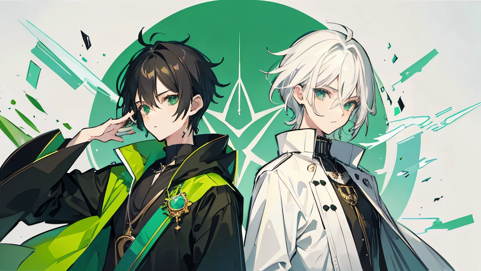 Two young men icon Black hair Green nape Wizard-like clothes Cool man White hair Singer Live costume Cool man Icon