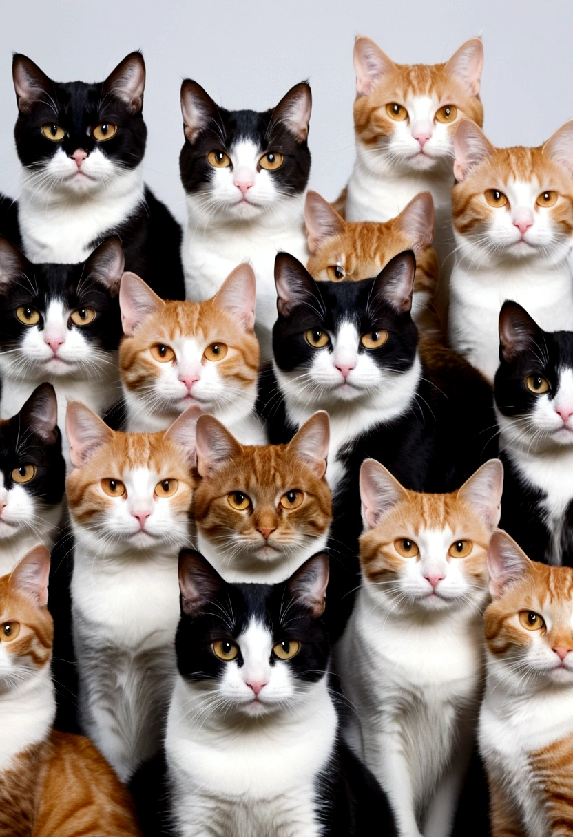 A lot of cats,Stacked on top of each other,Hyper-exposure