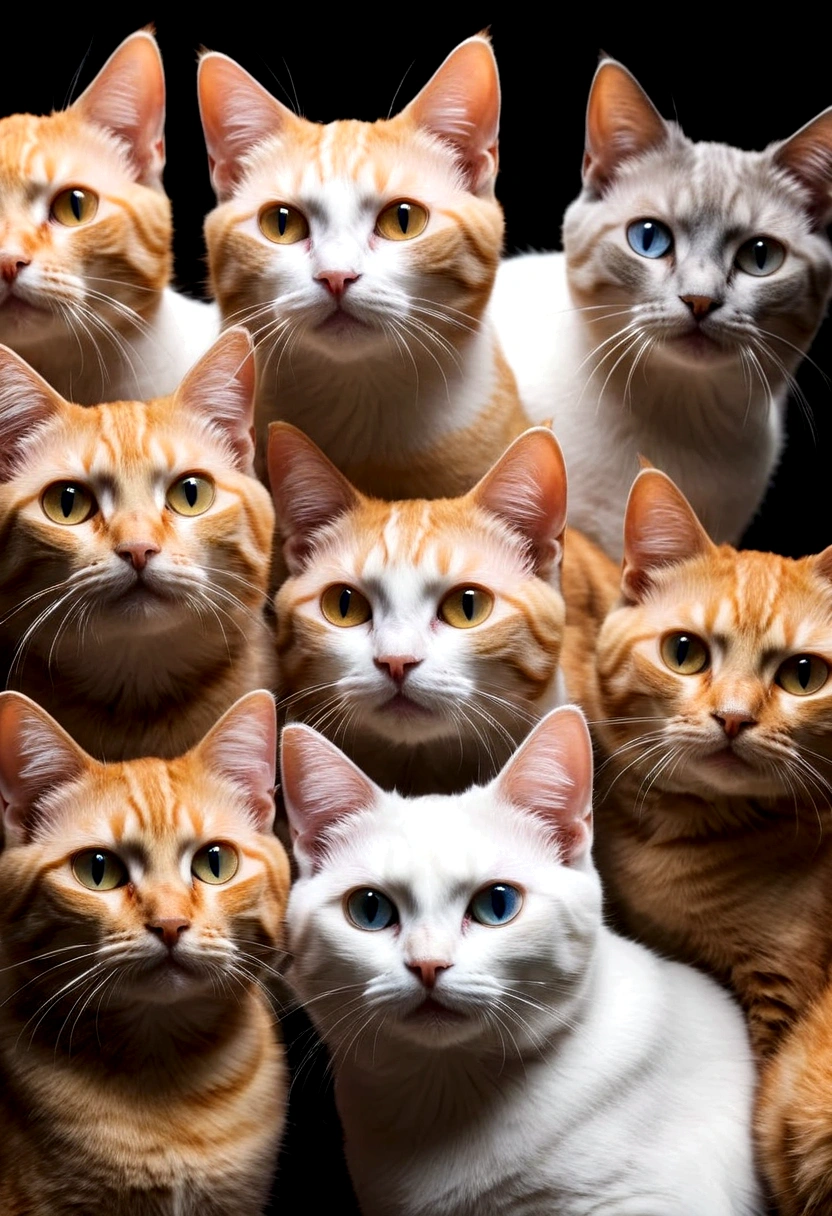 A lot of cats,Stacked on top of each other,Hyper-exposure