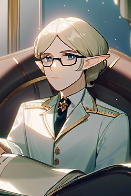 ((Лучшее качество)), ((шедевр)), (подробный), An elf with glasses in a white shirt