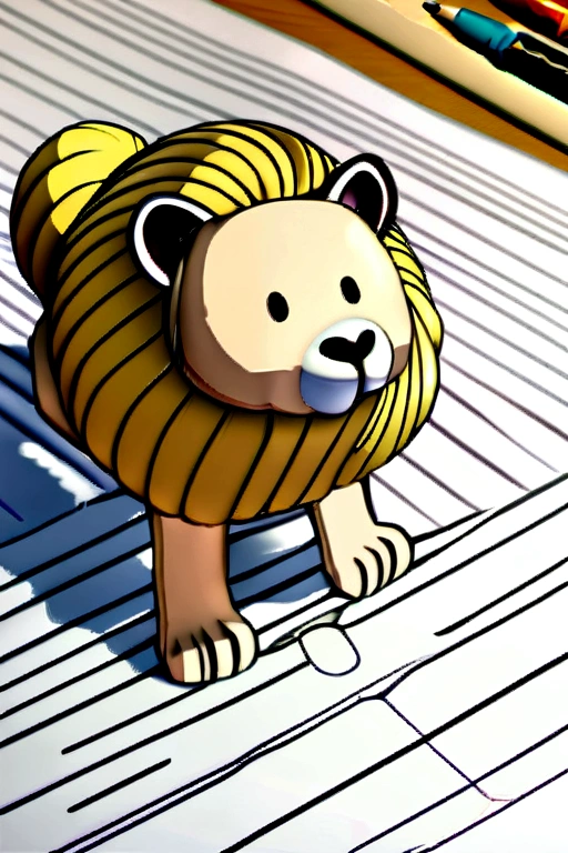 a lion walking on the path, line art. cartoon character, Estilo 3D, high quality, coloring book, draw by hand, line art. without shadow.