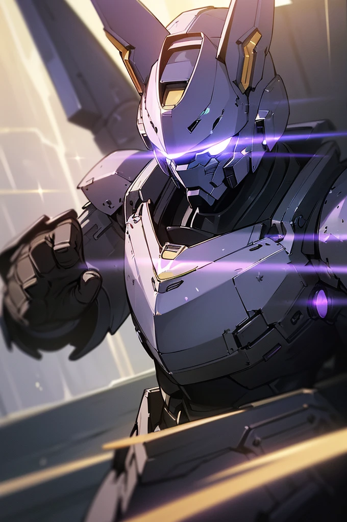 {masterpiece, distinct_image, extremely detailed CG, (extremely detailed fine touch:1.2),action manga, monochrome, sketch,ink splashing, (natural light, sun light, light rays, dappled light, ray tracing:1.2), glitter, purple_light, (glow_black_upper_body, front_light:1.3), {1mecha, fist_focus, upper_body, dynamic angle, standing, fighting stance, attack, punching, clenched hand},{(black_colored_upper_body_machine armor, mecha head:1.3), (purple_glowing_eye:1.2) , no_holding_weapon}}