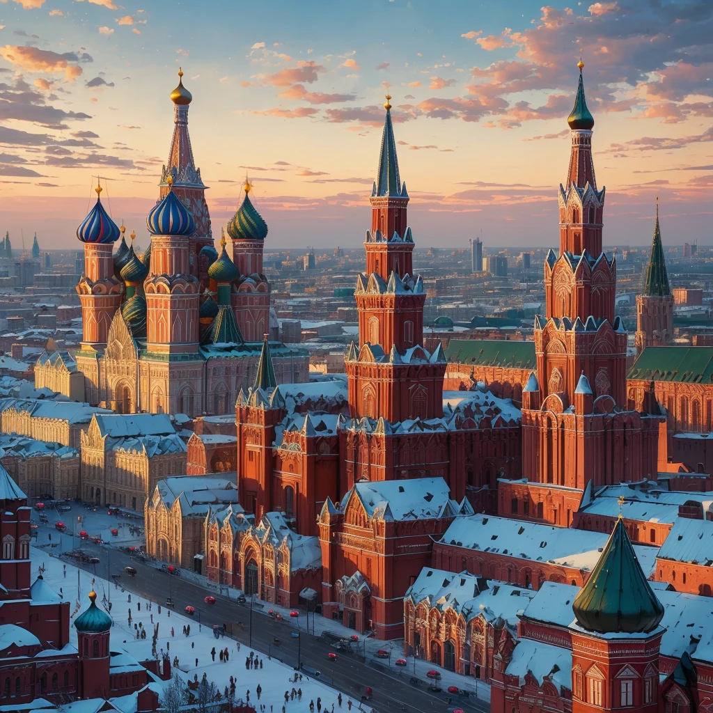 arafed view of a city with a clock tower and a clock tower, moscow, red square moscow, russian city, russian architecture, red square, inspired by Vasily Surikov, beautiful russia of the future, by Vassily Maximov, russia, by Dmitry Levitzky, by Alexey Venetsianov, by Marie Bashkirtseff