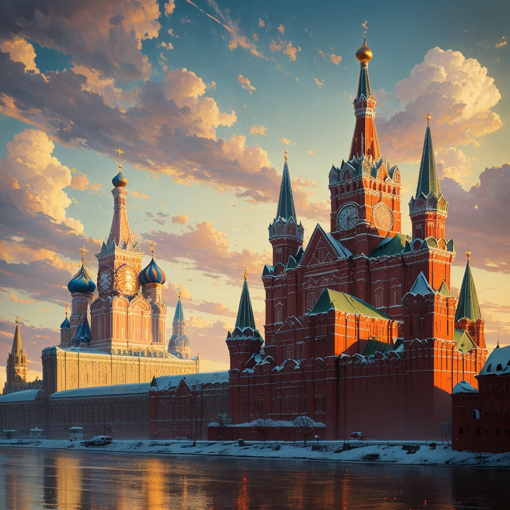 arafed view of a city with a clock tower and a clock tower, moscow, red square moscow, russian city, russian architecture, red square, inspired by Vasily Surikov, beautiful russia of the future, by Vassily Maximov, russia, by Dmitry Levitzky, by Alexey Venetsianov, by Marie Bashkirtseff