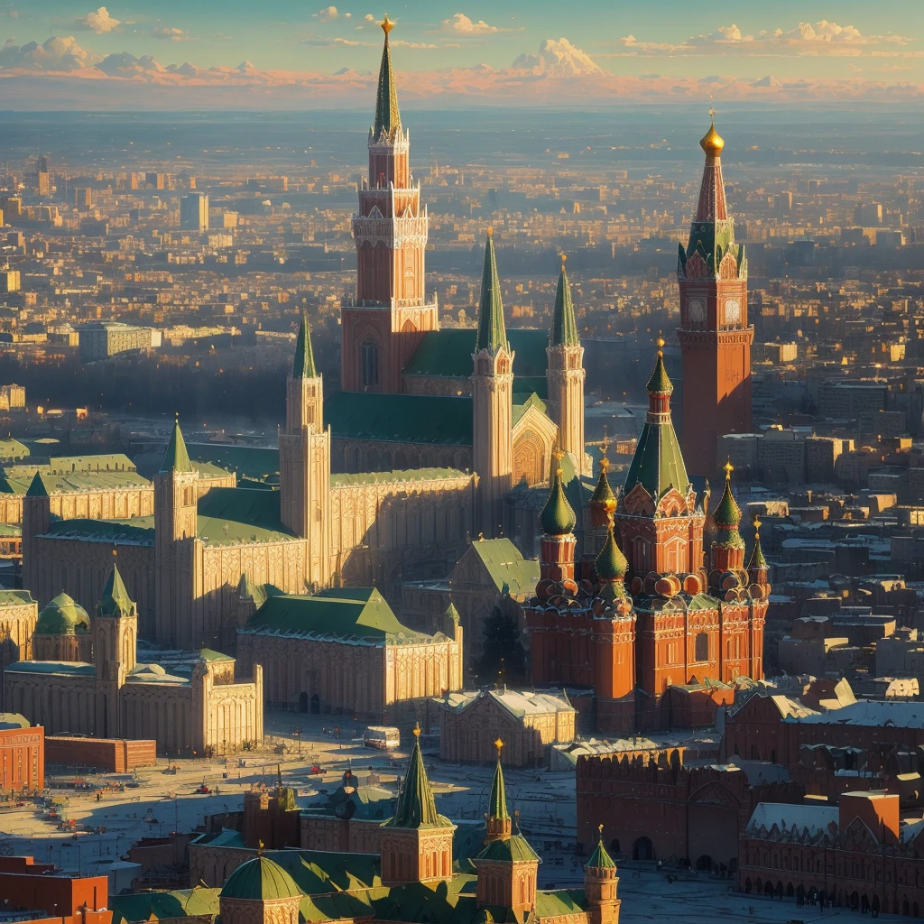 arafed view of a city with a clock tower and a clock tower, moscow, red square moscow, russian city, russian architecture, red square, inspired by Vasily Surikov, beautiful russia of the future, by Vassily Maximov, russia, by Dmitry Levitzky, by Alexey Venetsianov, by Marie Bashkirtseff