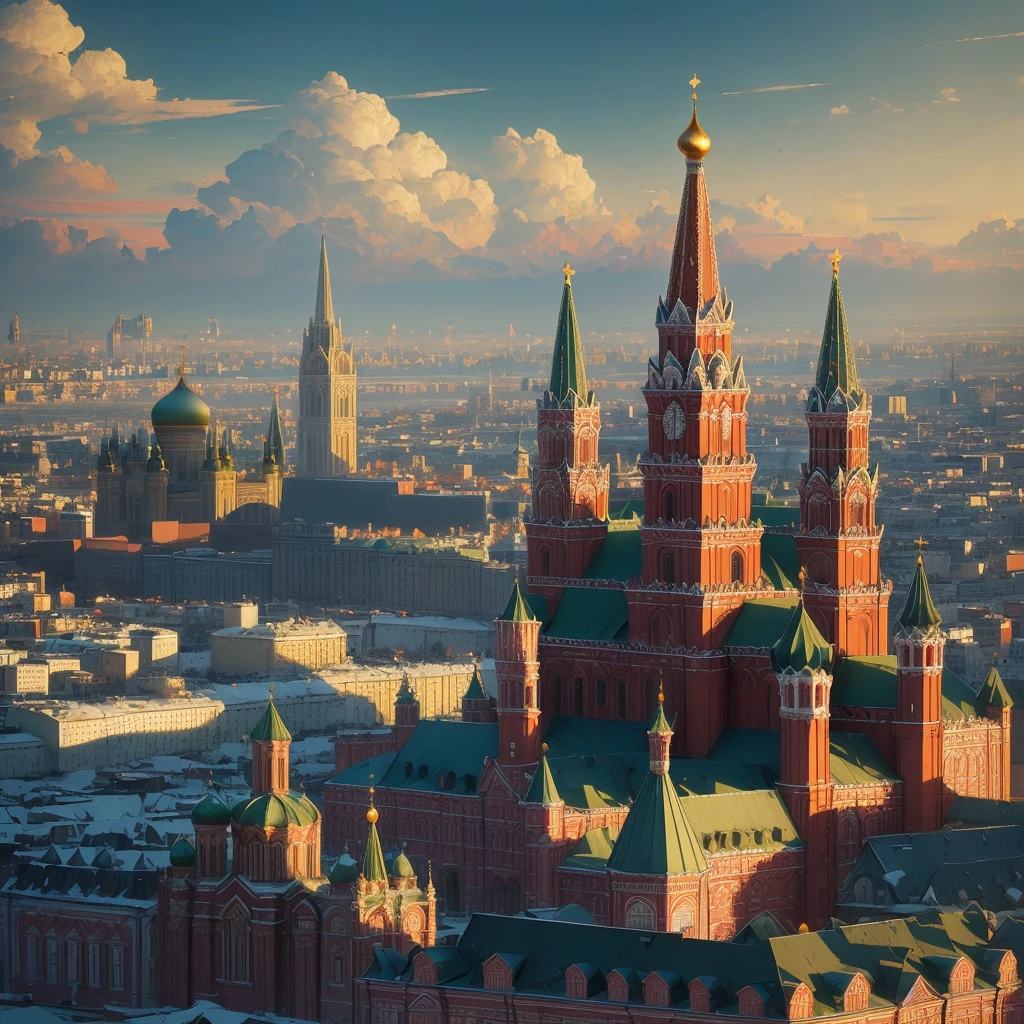 arafed view of a city with a clock tower and a clock tower, moscow, red square moscow, russian city, russian architecture, red square, inspired by Vasily Surikov, beautiful russia of the future, by Vassily Maximov, russia, by Dmitry Levitzky, by Alexey Venetsianov, by Marie Bashkirtseff