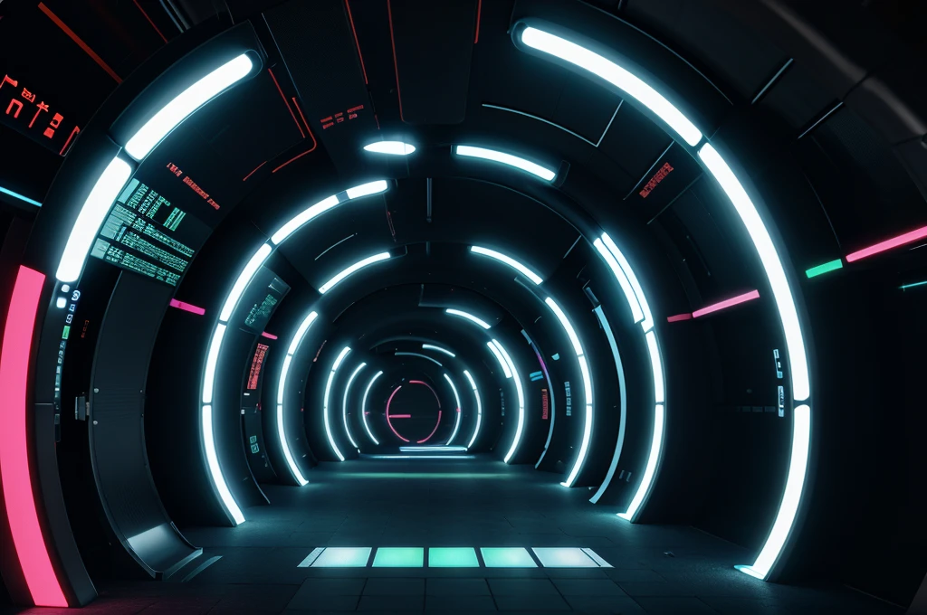Abstract neon lights into digital technology tunnel. Futuristic technology abstract background with lines for network, big data, data center, server, internet, speed. 3D render