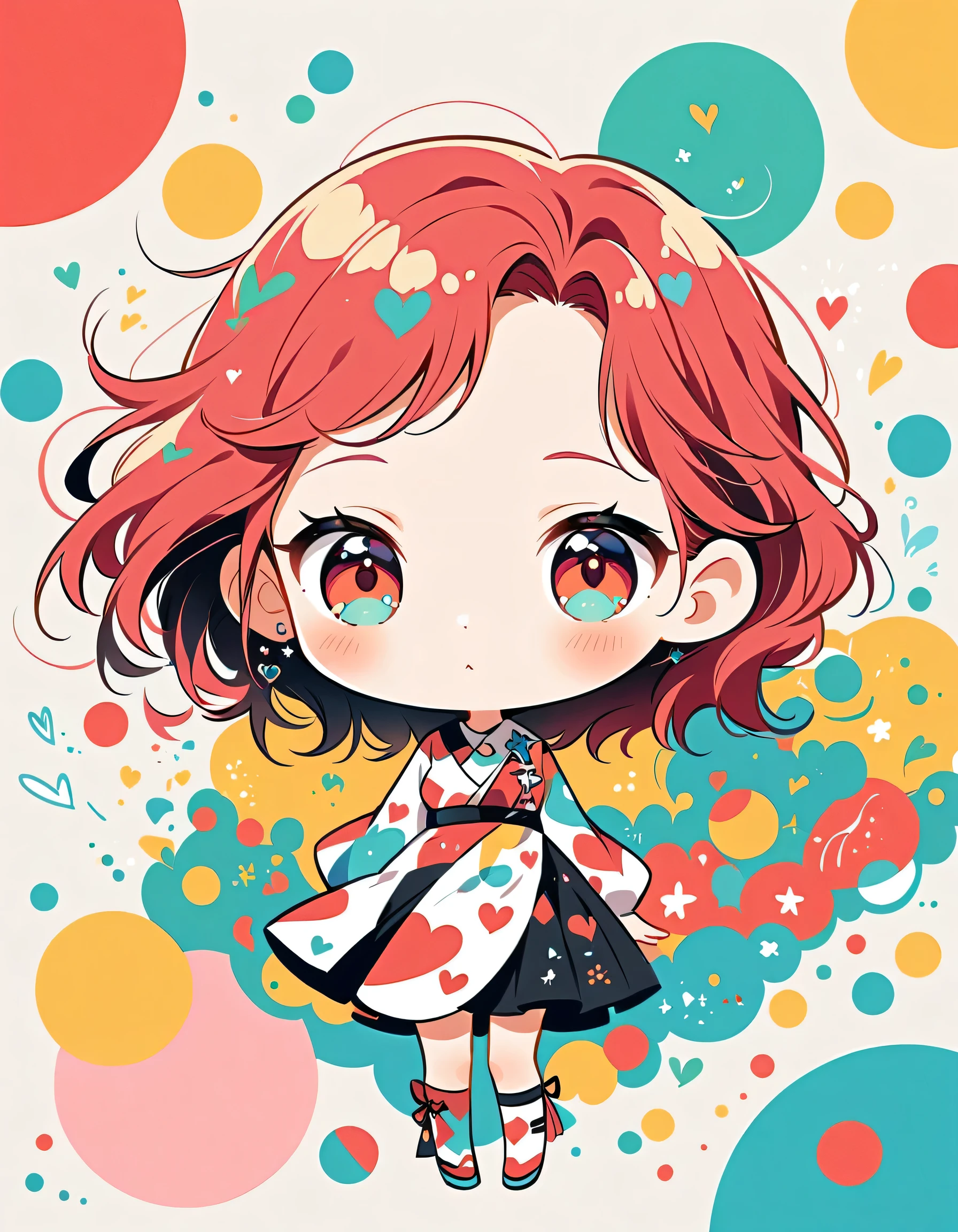 Black Star Red and White style, Simple Line Initialism,Abstract art,Urban Background, colorful hearts ,(((The most beautiful girl of all time))), (((chibi))),