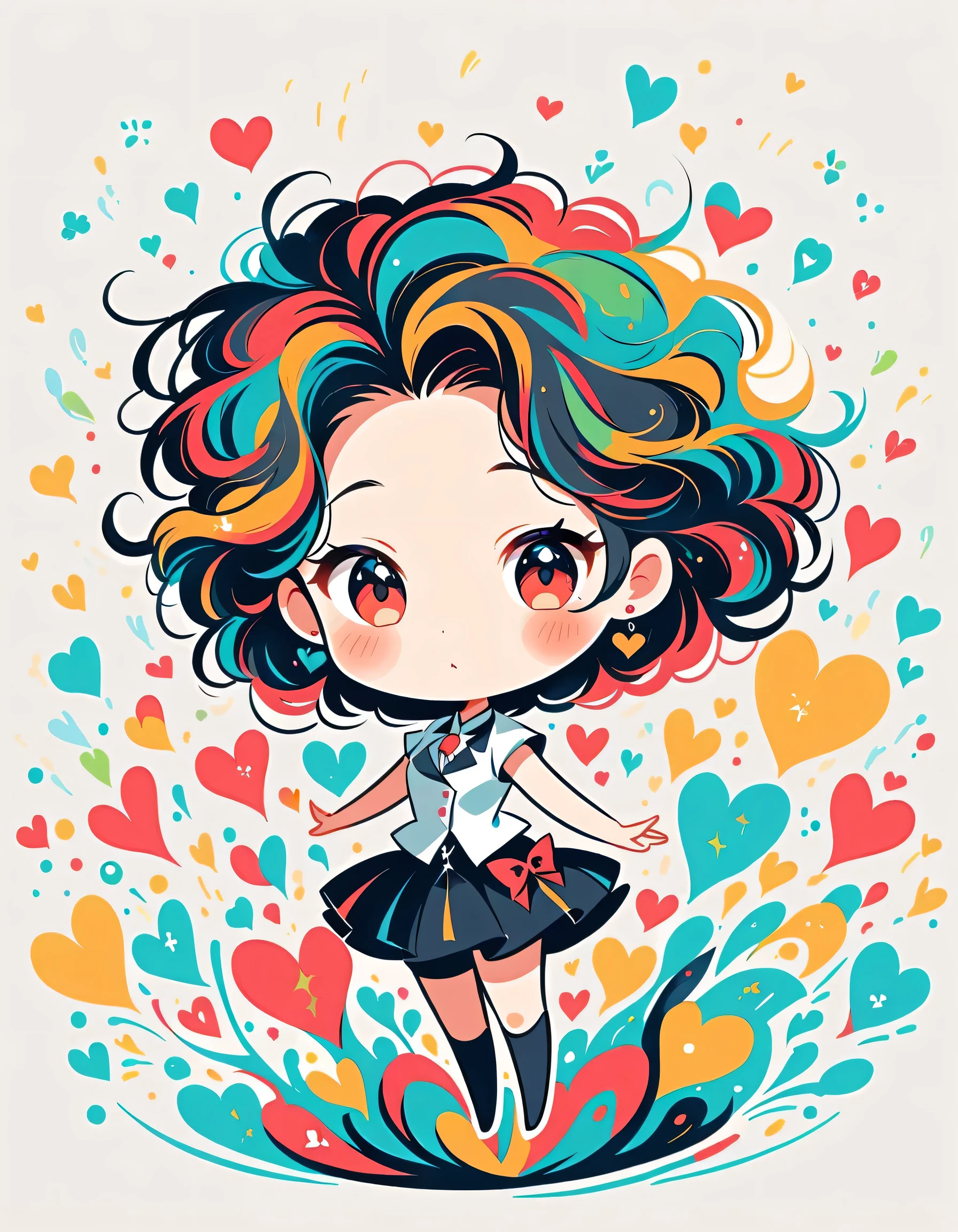 Black Star Red and White style, Simple Line Initialism,Abstract art,Urban Background, colorful hearts ,(((The most beautiful girl of all time))), (((chibi))),