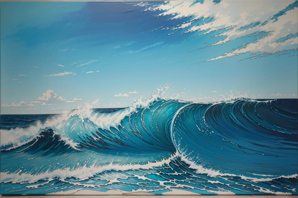 Abstract blue sea background with oil paint, Summer art background, Natural light blue texture of the waves,Turquoise blue, Oil painting on canvas