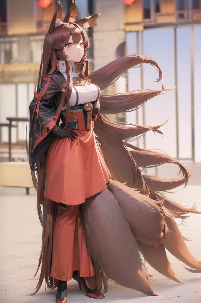 (((akagi_azur lane, red brown hair, long hair, very long hair, long shapeless hair, bangs, animal ears, fox ears, fox girl, animal ear fluff, red eyes, medium breasts, saggy breasts, wide hips, hourglass body shape))),