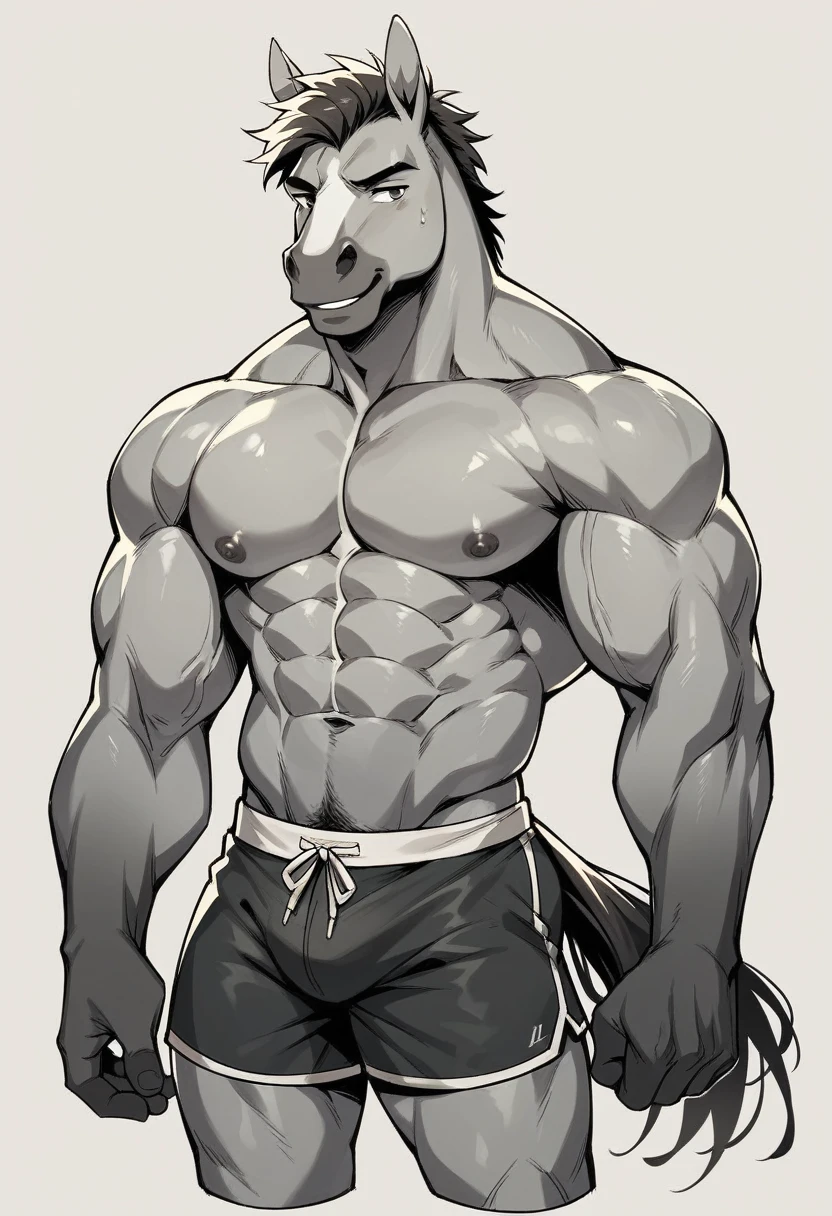 Muscular gay horse with a large detailed penis masturbates