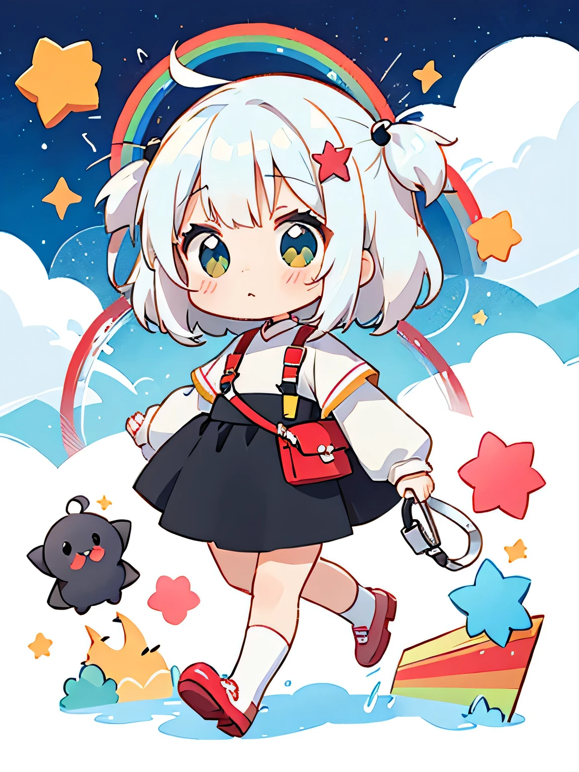 Black Star Red and Whitestyle、Kawaii Design, The most beautiful girl of all time, chibi, rainbow, walking, トトロの森