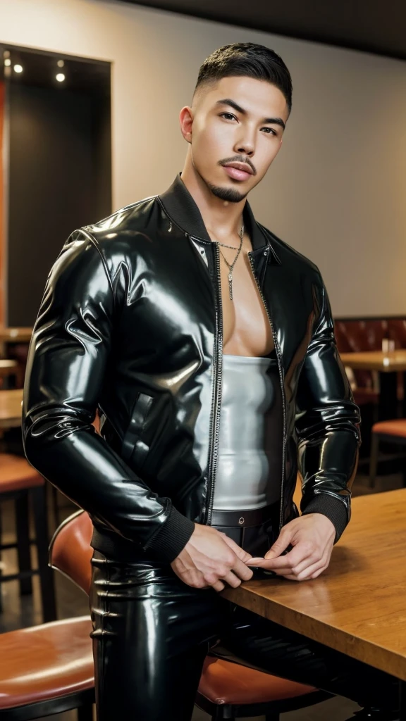 Tony Labrusca, young people, Latex, jacket, studio, matures,Portrait, man, A serious masterpiece, model  , Wide yard, tables, chairs, restaurant