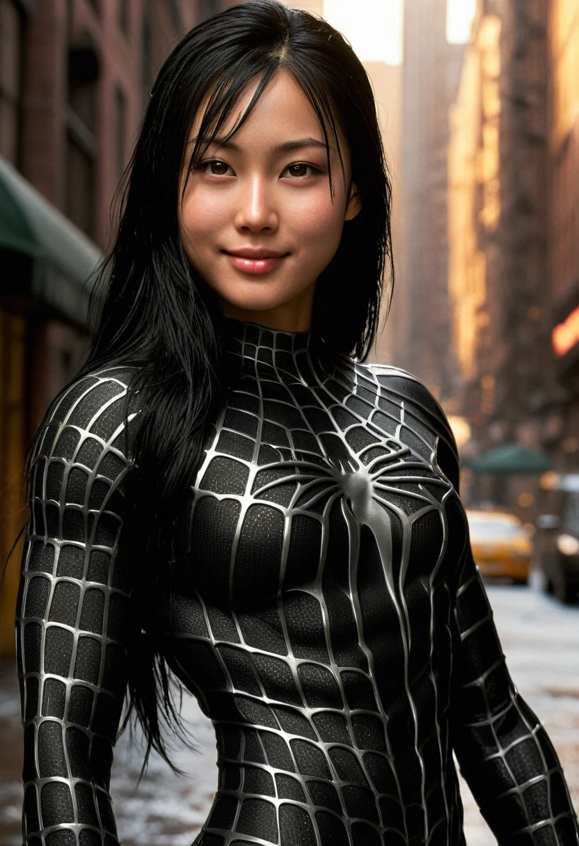 score_9, score_8_up, score_7_up, best quality, realistic, masterpiece, beautiful detail, hyperrealistic, (1girl, woman body, smile, black hair), big breasts:1, amazing detailed full body portrait of a beautiful japanese girl, defined muscle girl, wearing a realistic and highly detailed black raimi spider-man suit, ((huge muscular girl)), professional model wears ultra - detailed black raimi spider - man suit, ultra - detailed and grained black raimi spiderman suit, suit covered entire body and hand, black spiderman gloves, wet, (looking at camera), (full body), (dirty skin), close up, octane render, highly detailed, volumetric, dramatic lighting, (highest quality:1.1), (HDR:1.3), (top quality, best quality), realistic, high definition,

