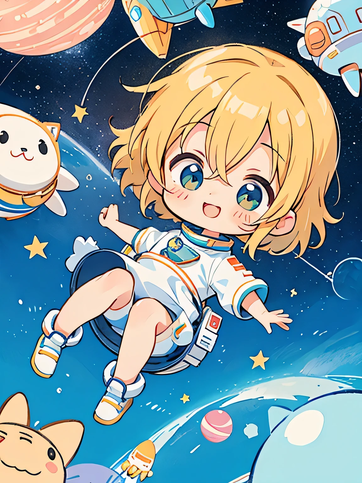 Mika Pikazo style、Kawaii Design, The most beautiful girl of all time、chibi, Space Travel, Happy smile, hope