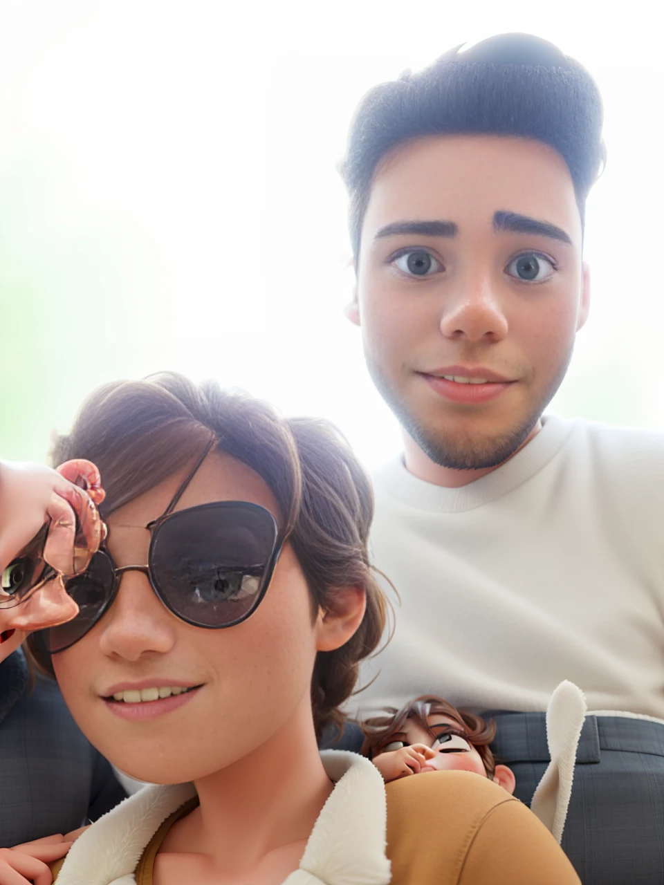 A couple with their daughter on their lap. Natural lighting, me a p