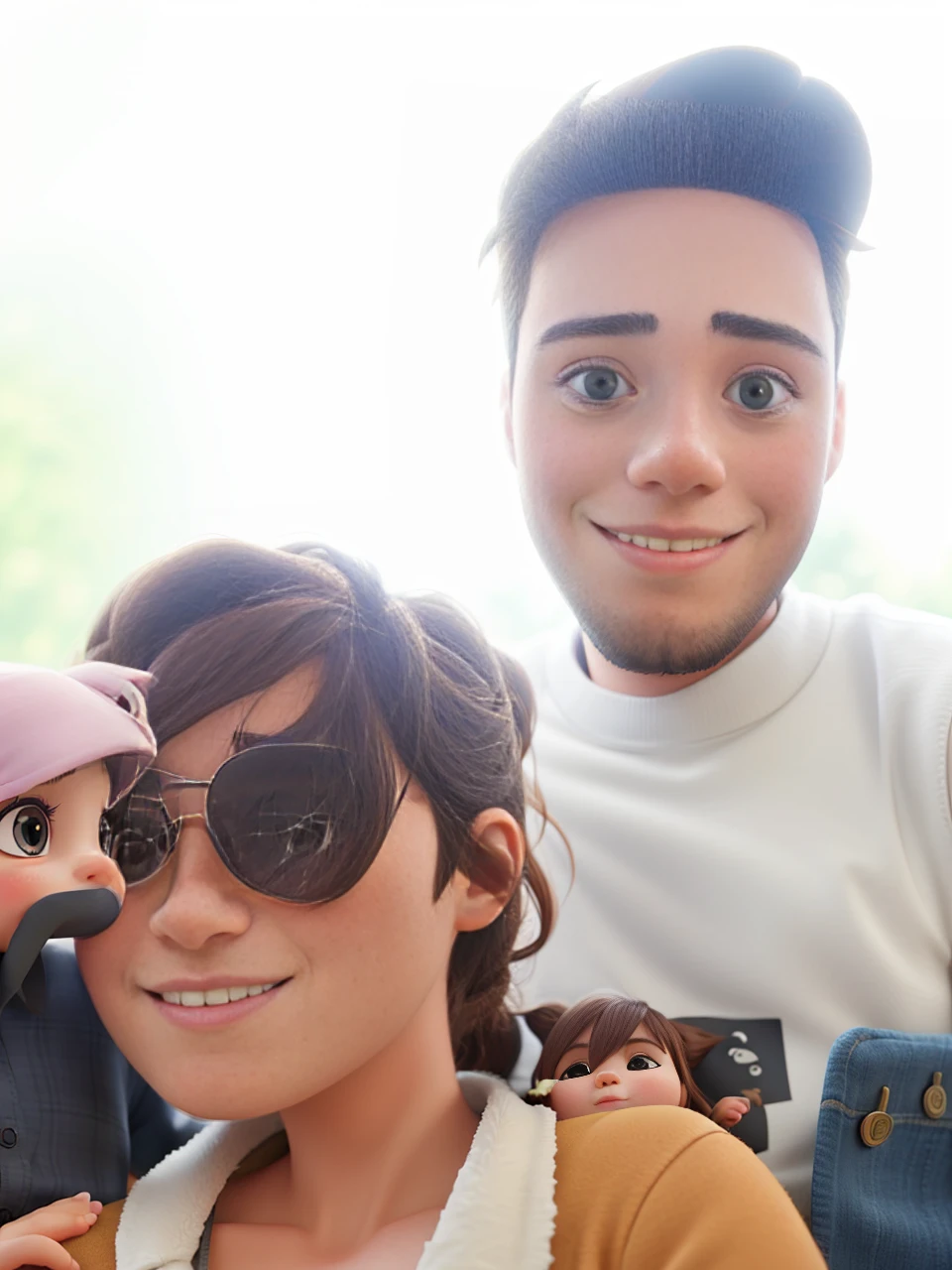 A couple with their daughter on their lap. Natural lighting, me a p