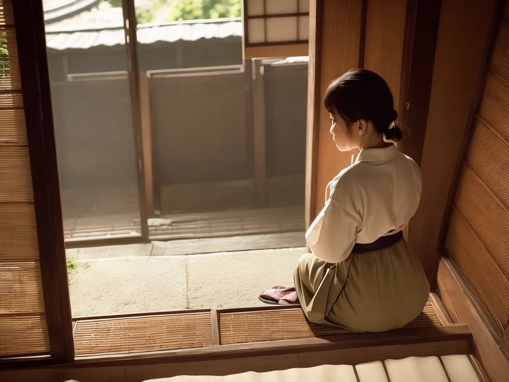 (Peephole view) , Voyeur erotica , (old color negative film) , (soft focus) , (Bokeh:1.1) , mature woman , in the Old Japanese Houses , (Activities of daily living) , pan chira , looking away , Scratching the groin , twilight , dim light , upskirt , Show secretly panty