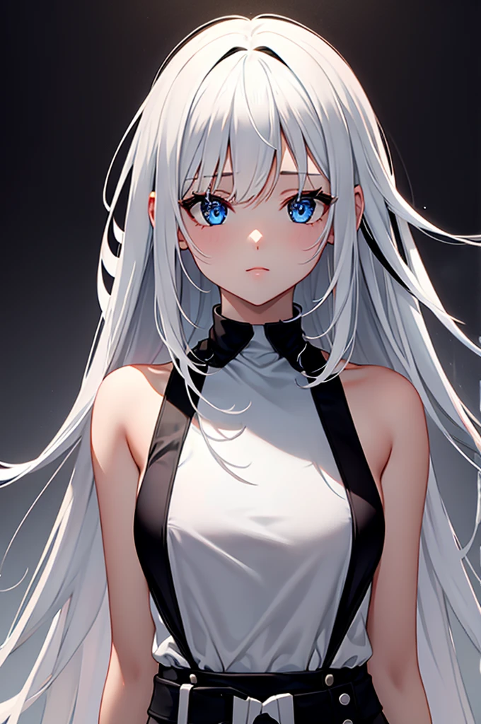 girl, ((black white gradient hair))