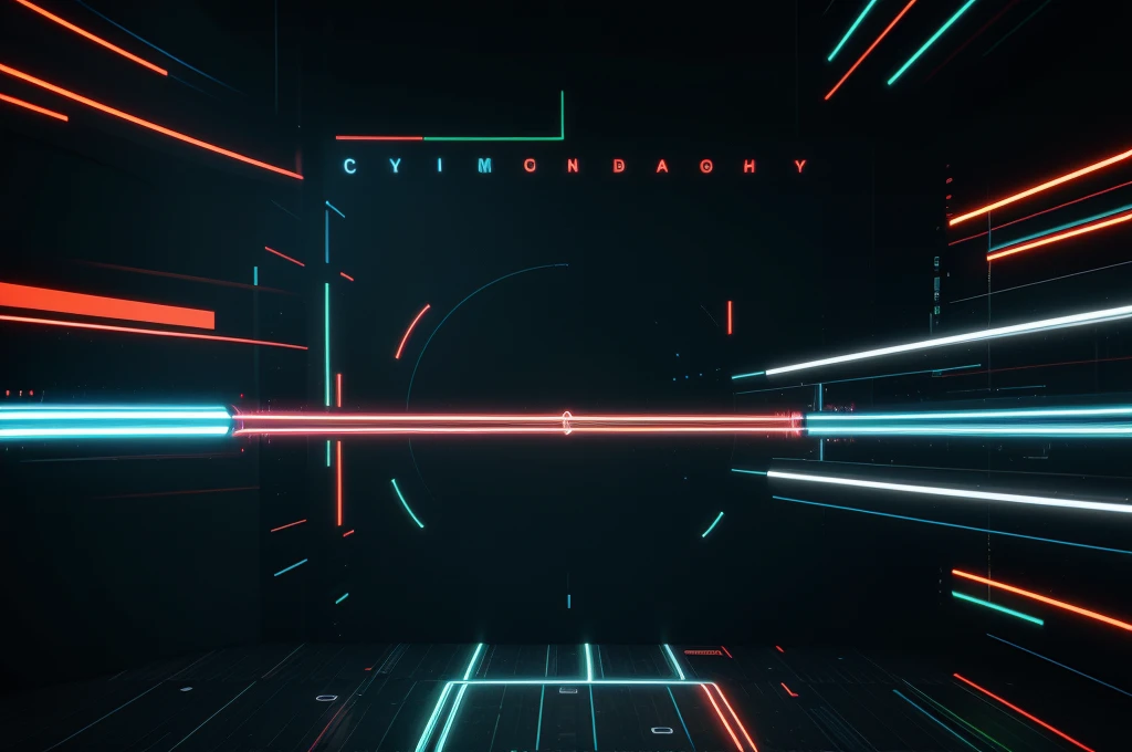 Wide background with various technological elements. Hi-tech computer digital technology concept. Abstract technology communication. Neon glowing lines. Speed and motion blur over dark background.