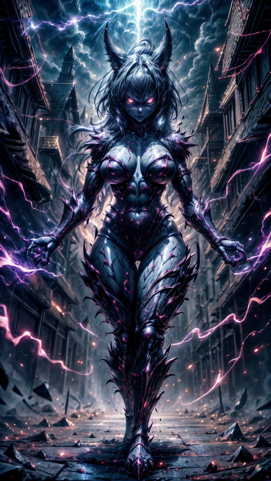 girl, werewolf monster girl, evil look, sexi, claws, demonic armor, facepaint, bodypaint, red glowing eyes, aggressive, combat stance, busty, curvy hips, dark aura, menacing, psychotic, highly detailed, vibrant appearance, creative behavior, imaginative, sensual, spontaneous, highest quality, skin texture, intricate details, (cinematic lighting), RAW photo, 8k, masterpiece,best quality,ultra-detailed,very detailed illustrations,extremely detailed,intricate details,highres,super complex details,extremely detailed 8k cg wallpaper,