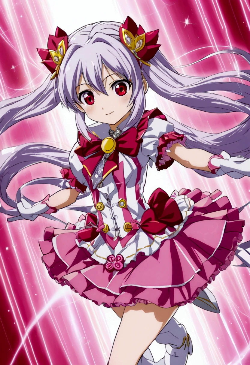 official style, cure ace, madoka aguri, dokidoki! precure, very aesthetic, best quality, intricate, overall detail, 1 girl, red eyes, magical girl, battle costume, standing, light smile, simple background, facing the front, straight-on, cowboy shot, face focus, intricate, hyper-detailed, 100-layer, amazing quality, excellent, {{{{ultra-high resolution}}}}, {{{hi-vision anime}}},