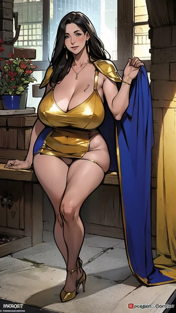 Mature female, plump, medieval, knight costume, full body image