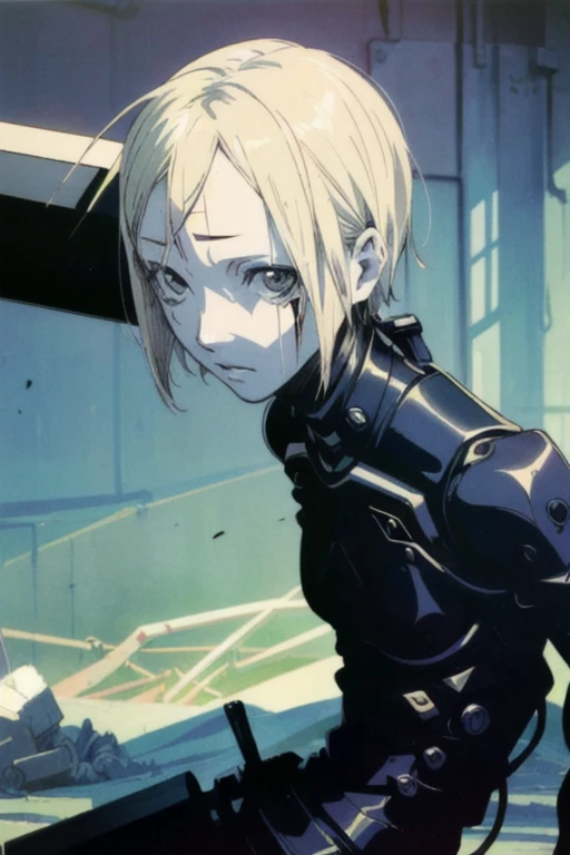 (masterpiece, top quality, best quality, official art, beautiful and aesthetic:1.4, photorealistic:1.4 ),questionable, sexy,
 blame,  safeguard, exterminator, creepy,
 1girl, sanakan,  tsutomu nihei, short hair, forehead mark, arm cannon, GBEAC