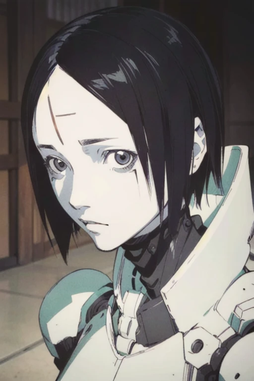 (masterpiece, top quality, best quality, official art, beautiful and aesthetic:1.4, photorealistic:1.4 ),questionable, sexy,
 blame,  safeguard, exterminator, creepy,
 1girl, sanakan,  tsutomu nihei, short hair, forehead mark, arm cannon, GBEAC