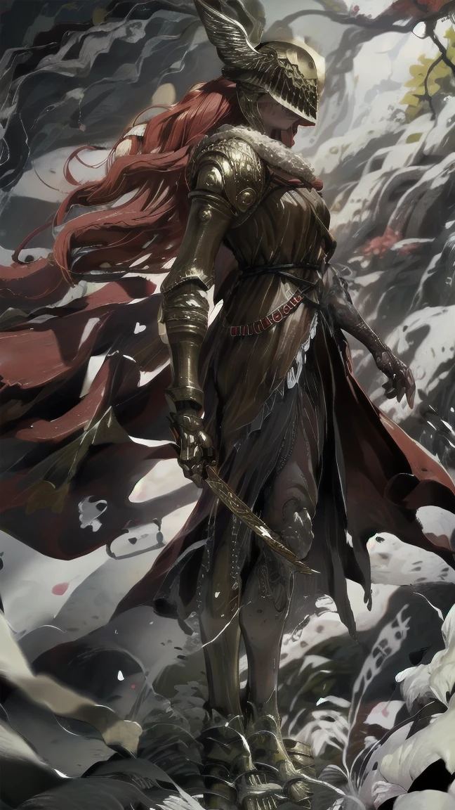 1 girl, ultra sharp image, beautiful figure, beautiful, full length (full body 1.1.), slender legs, buttocks, slender legs, Wasp waist, sexy, fighting pose, fighting stance, only,helmet,light-skinned Женский, One, long curved sword in hand