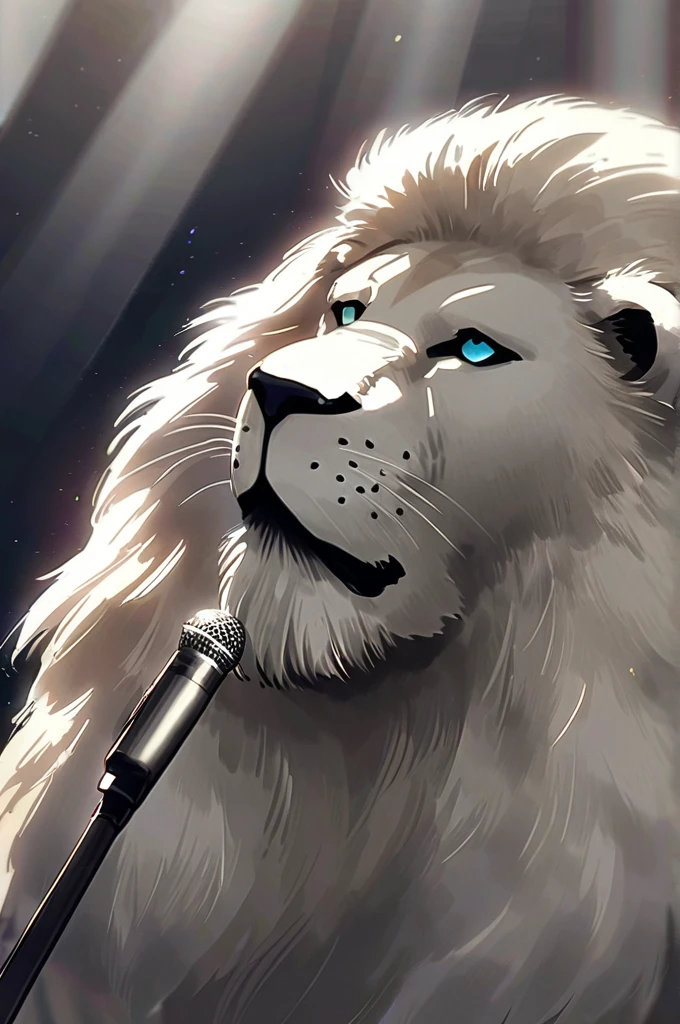 ((Лучшее качество)), ((шедевр)), (подробный), The grey lion roars into the microphone