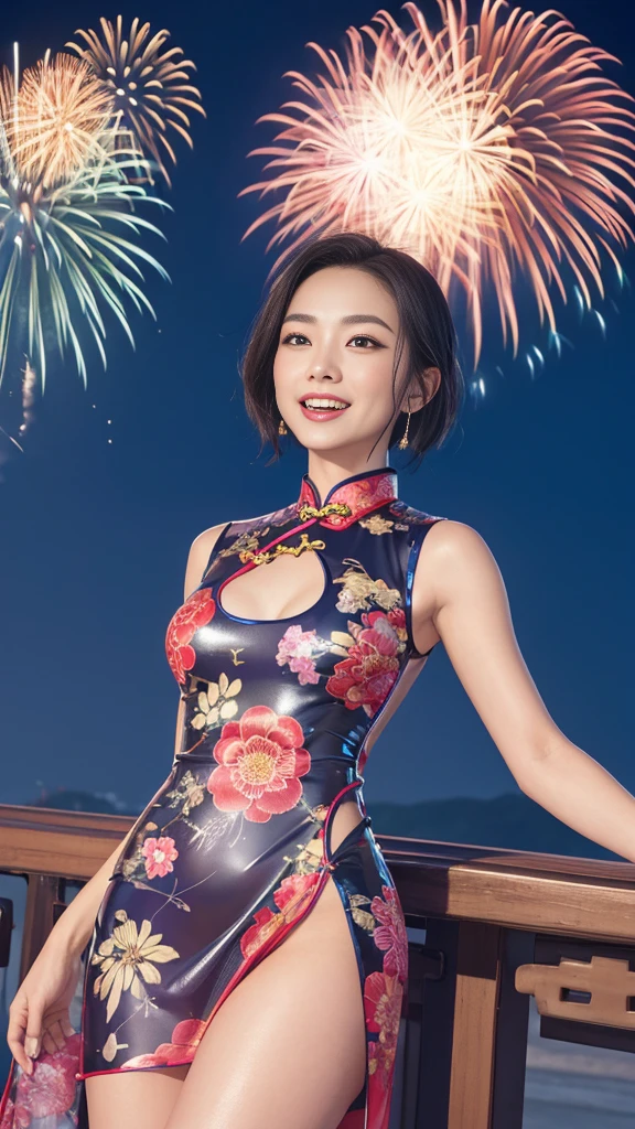 (Tabletop:1.0), (Highest quality:1.4), (High resolution:1.2), (Realistic:1.4),(From below:1.5), (8K, RAW Photos:1.2), (Soft Focus:1.4),break,latex製の花柄のチャイナドレスを着た女の子が、Jumping and laughing while taking photos。.............................................................,Lesbians all over, 彼女はlatexのピンクのチャイナドレスを着ています ,(Sleeveless:1.2),(A fireworks pattern printed on a translucent Chinese dress:1.2),break,Slime Skin,smooth tight cheongsam, Clear skin,latex, Translucent body,latex Shiny,Detailed fingers,(Shinylatexフルグローブ:1.2), Chinese dress that fits your skin,break,Bob Hair,glossy Shiny reflective,Natural Makeup,Japanese Goddess, Shiny肌,Gorgeous Japanese Model,Shiny,Shiny,slimy,(Shinyサイハイブーツ:1.2),break,Detailed Background,Fireworks floating in the night sky