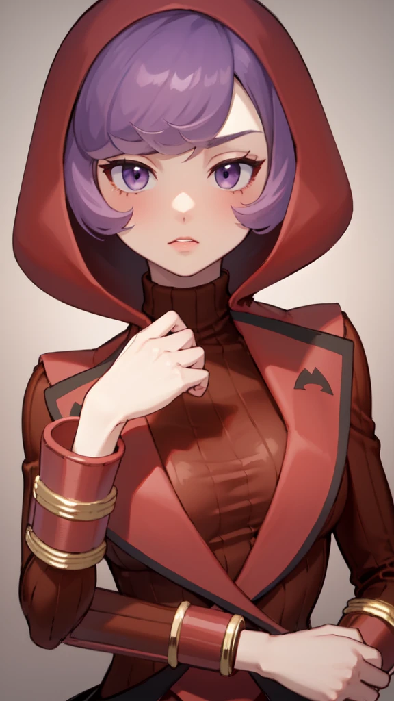 gonzarez, masterpiece, 1girl, solo ,  short hair, purple hair, purple eyes, red top