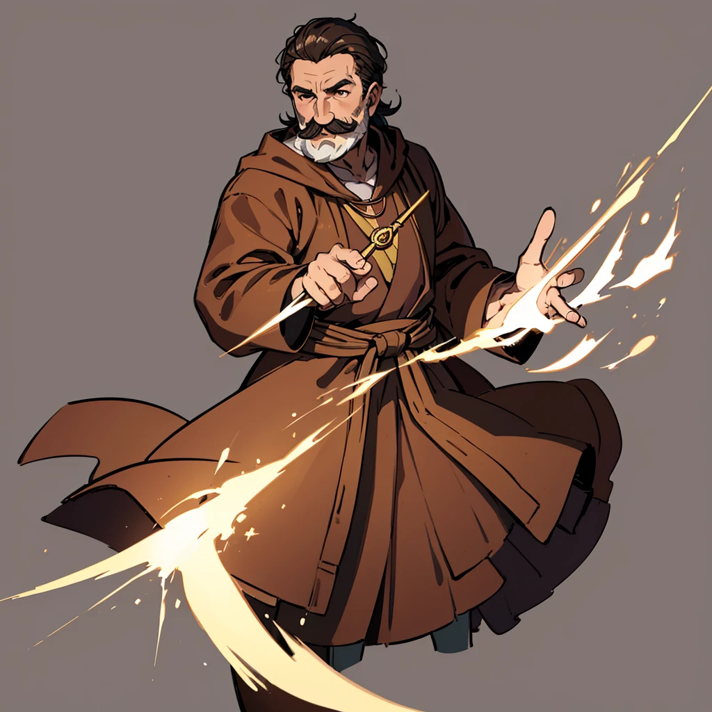 ((((Solo))))、Highest quality, Best Quality,Best illustrationiddle ages、(((Simple brown robe)))、(40-year-old uncle、mature、Kaiser moustache)、(LOL)、Poke your wand、Low waist