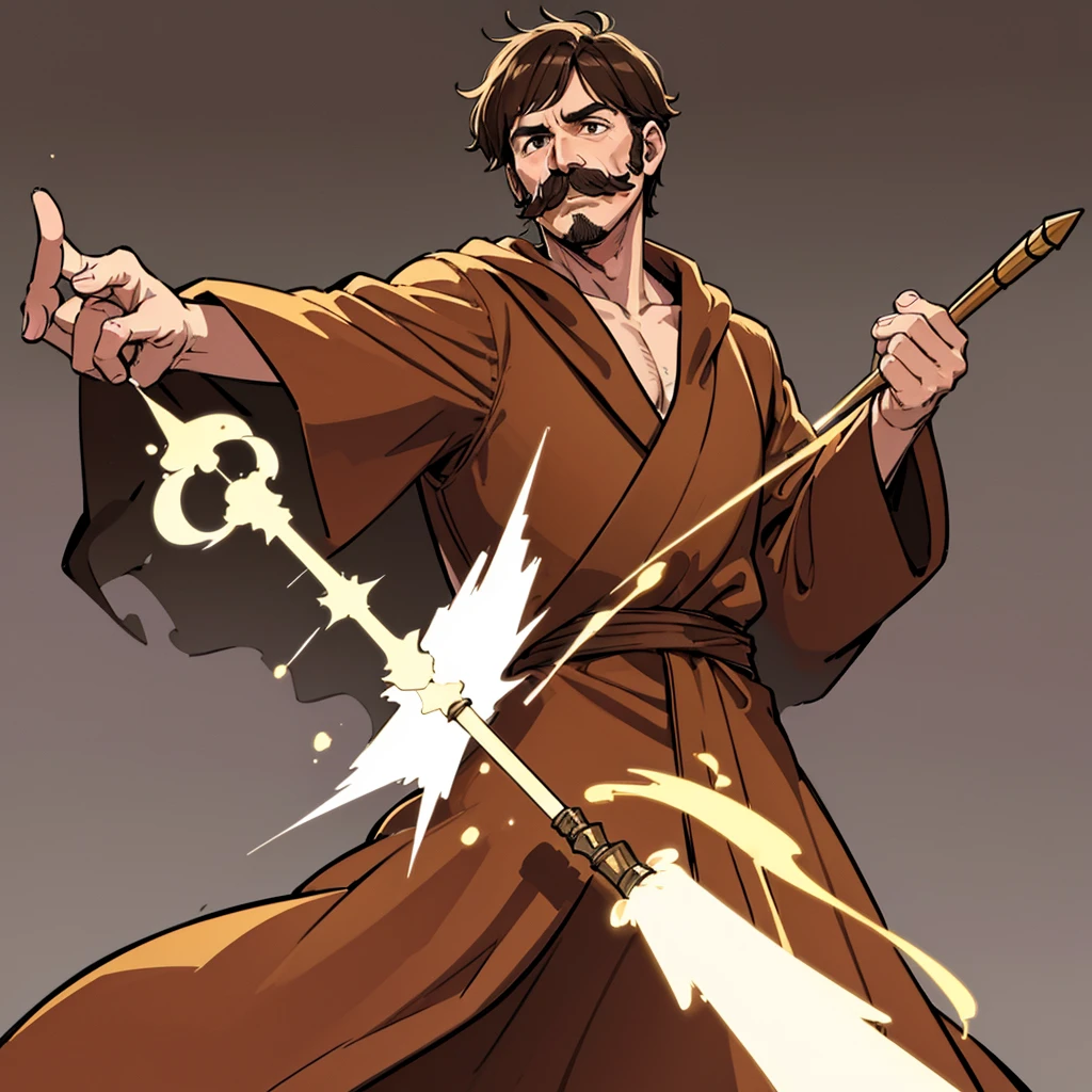 ((((Solo))))、Highest quality, Best Quality,Best illustrationiddle ages、(((Simple brown robe)))、(40-year-old uncle、mature、Kaiser moustache)、(LOL)、Poke your wand、Low waist