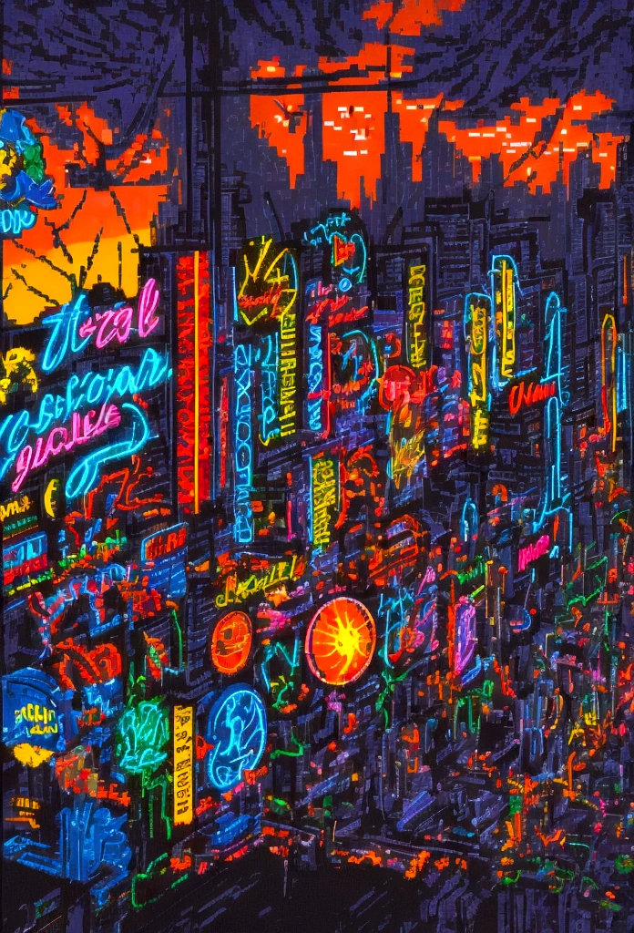 pixel art, ultra-detailed,vivid colors,sunset lighting,masterpiece:1.2,medium,detailed pixelated characters,dynamic backgrounds,colorful landscapes,retro gaming,80s vibes,lively cityscape,varied architectural styles,neon signs,reflection effects,flawless pixelation,meticulously crafted sprites,smooth animations,immersive storytelling,endless possibilities