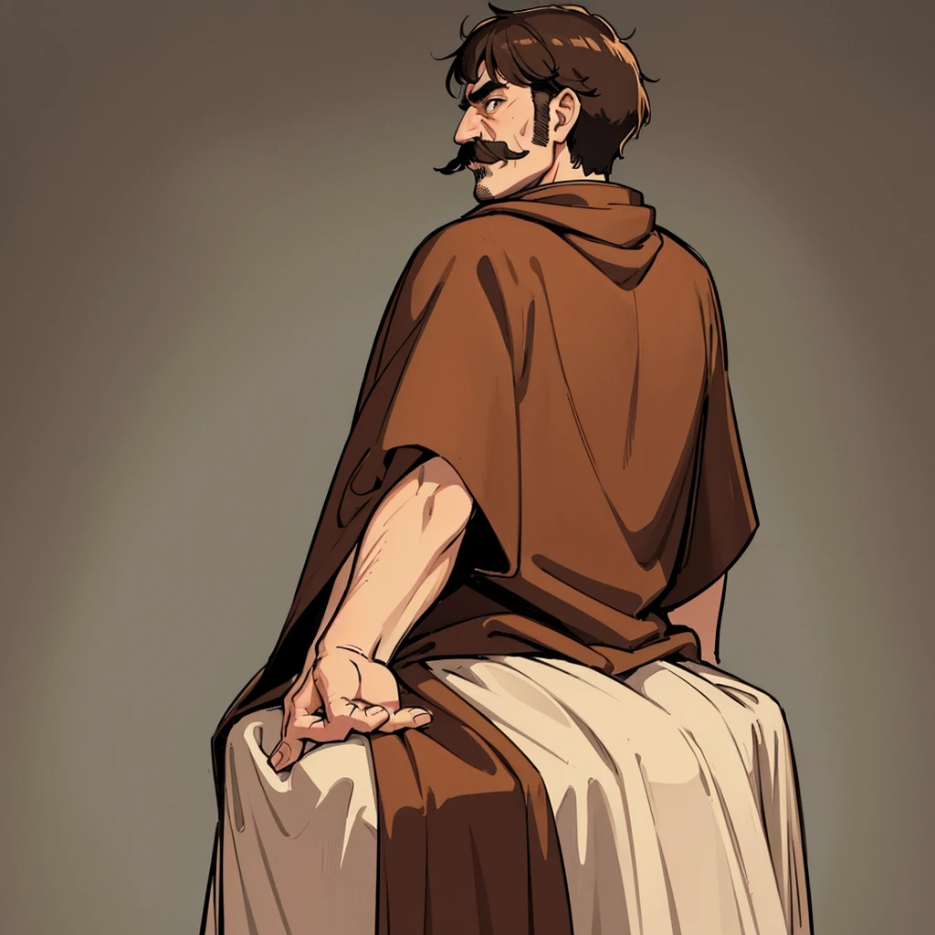 ((((Solo))))、Highest quality, Best Quality,Best illustrationiddle ages、(((Simple brown robe、Black shoes)))、(40-year-old uncle、mature、Kaiser moustache)、(LOL)、fight、(Front view)、Put your hands on the ground