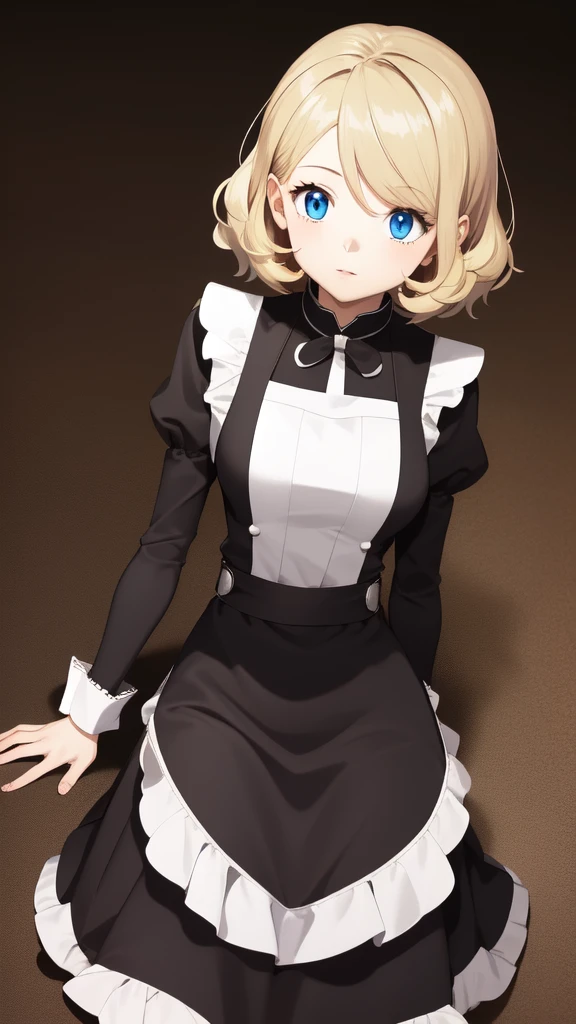 gonzarez, masterpiece, Serenaj, 1girl,l solo,
blue eyes, blonde hair, medium hair, open eyes , maid outfit